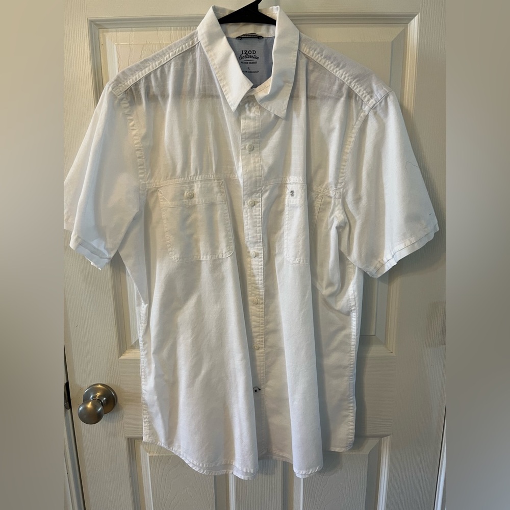 Izod SaltWater Men’s Relaxed Classics Large Button Down Short Sleeve White Top